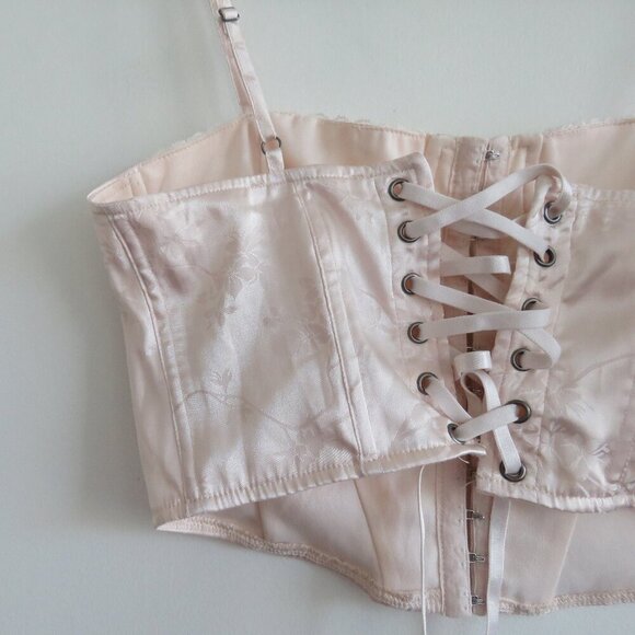 L.A. HEARTS Satin Floral Lace Up Corset Bustier Top Romantic Fairy Y2K Babydoll - Picture 10 of 14